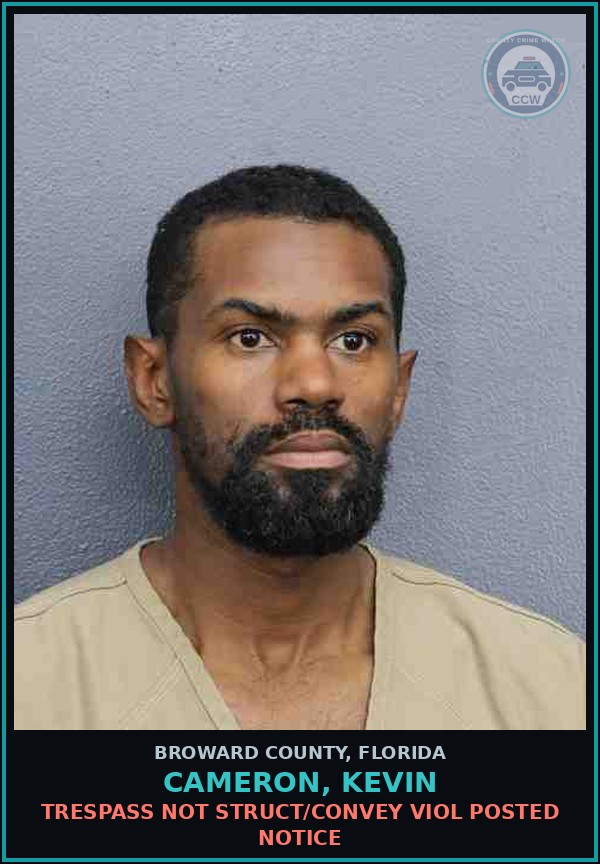 Booking mugshot of CAMERON, KEVIN in Broward County