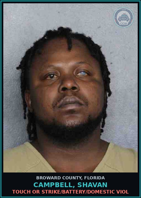 Booking mugshot of CAMPBELL, SHAVAN in Broward County