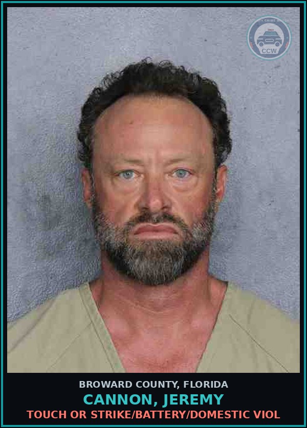 Booking mugshot of CANNON, JEREMY in Broward County