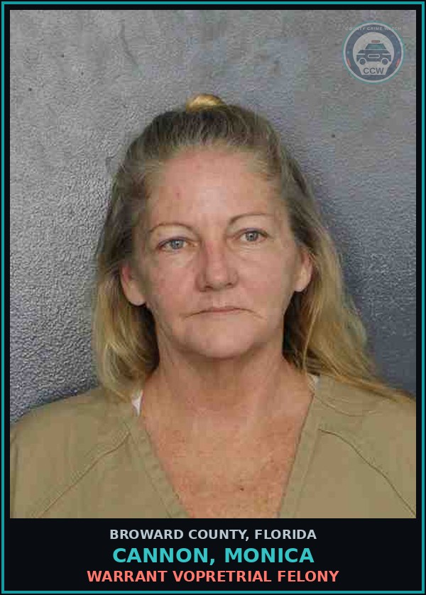 Booking mugshot of CANNON, MONICA in Broward County