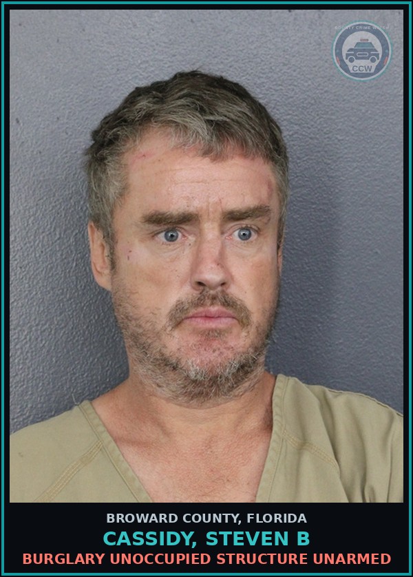 Booking mugshot of CASSIDY, STEVEN B in Broward County