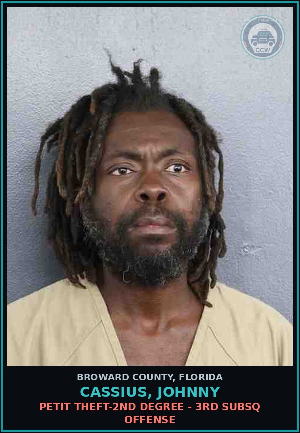 Booking mugshot of CASSIUS, JOHNNY in Broward County