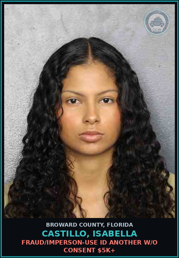 Booking mugshot of CASTILLO, ISABELLA in Broward County