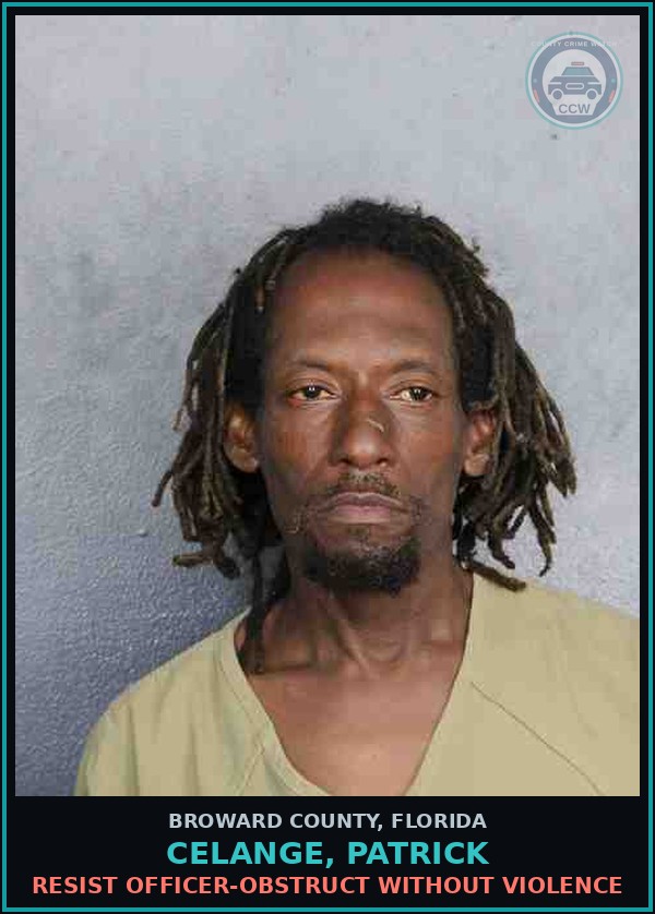 Booking mugshot of CELANGE, PATRICK in Broward County