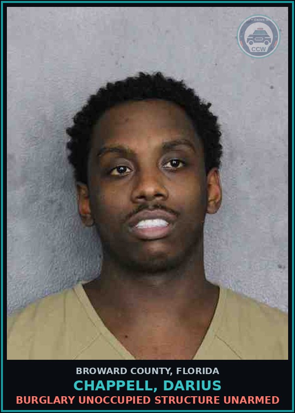Booking mugshot of CHAPPELL, DARIUS in Broward County
