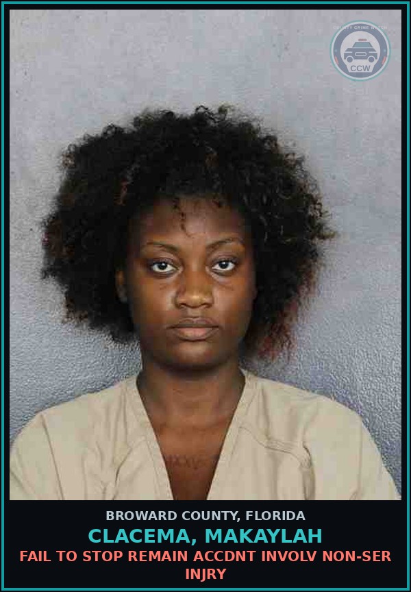 Booking mugshot of CLACEMA, MAKAYLAH in Broward County