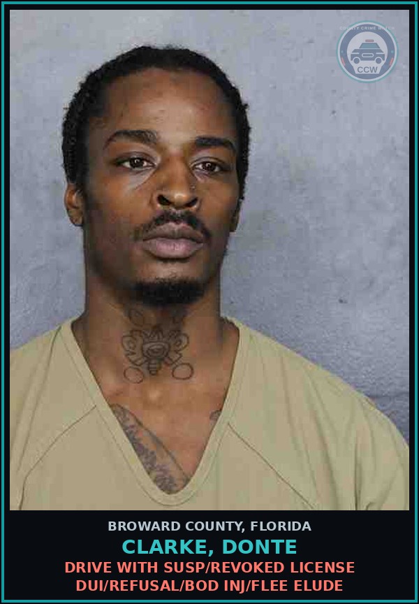 Booking mugshot of CLARKE, DONTE in Broward County