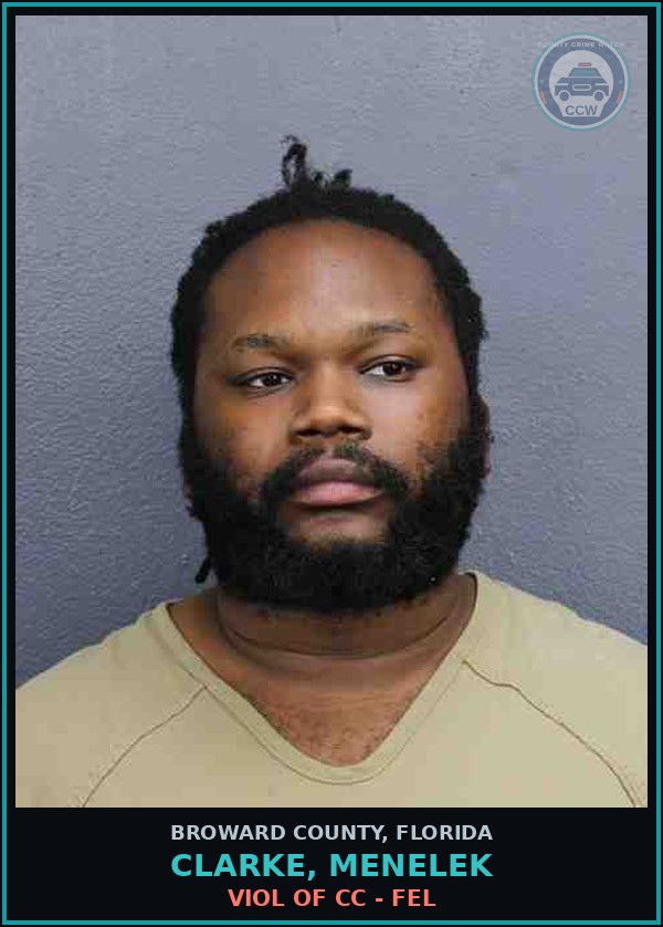Booking mugshot of CLARKE, MENELEK in Broward County