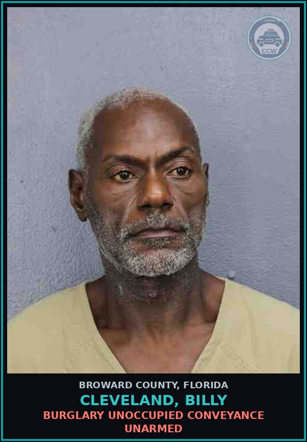 Booking mugshot of CLEVELAND, BILLY in Broward County