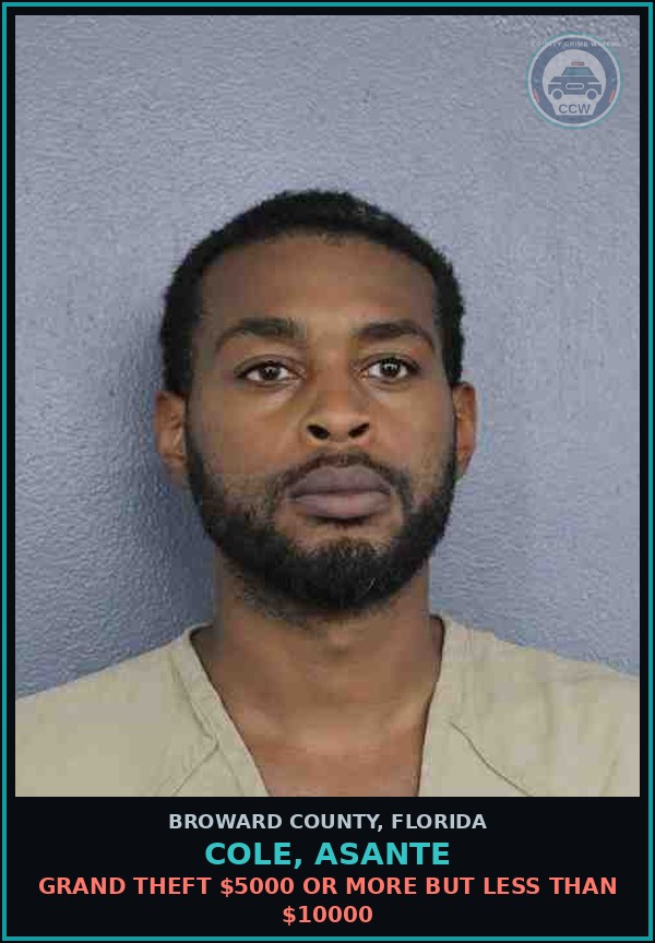Booking mugshot of COLE, ASANTE in Broward County