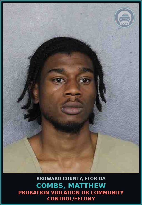Booking mugshot of COMBS, MATTHEW in Broward County