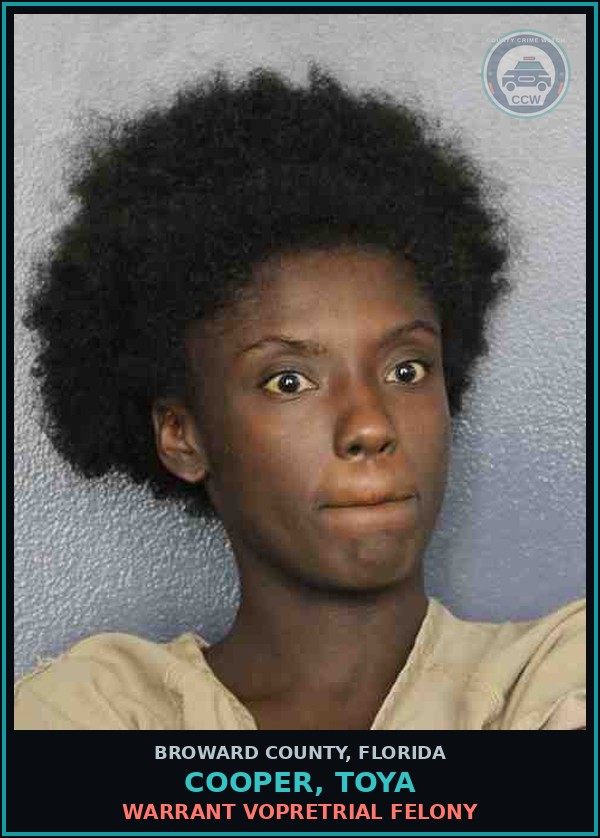 Booking mugshot of COOPER, TOYA in Broward County