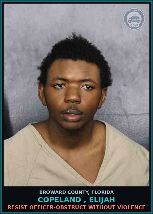 Booking mugshot of COPELAND , ELIJAH in Broward County