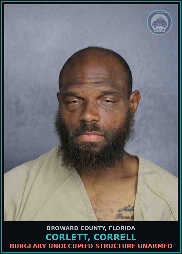 Booking mugshot of CORLETT, CORRELL in Broward County