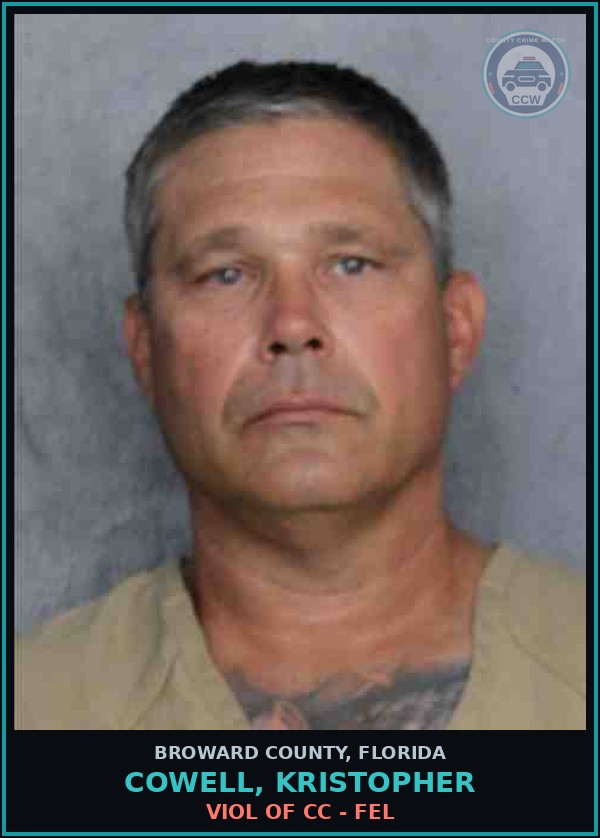 Booking mugshot of COWELL, KRISTOPHER in Broward County