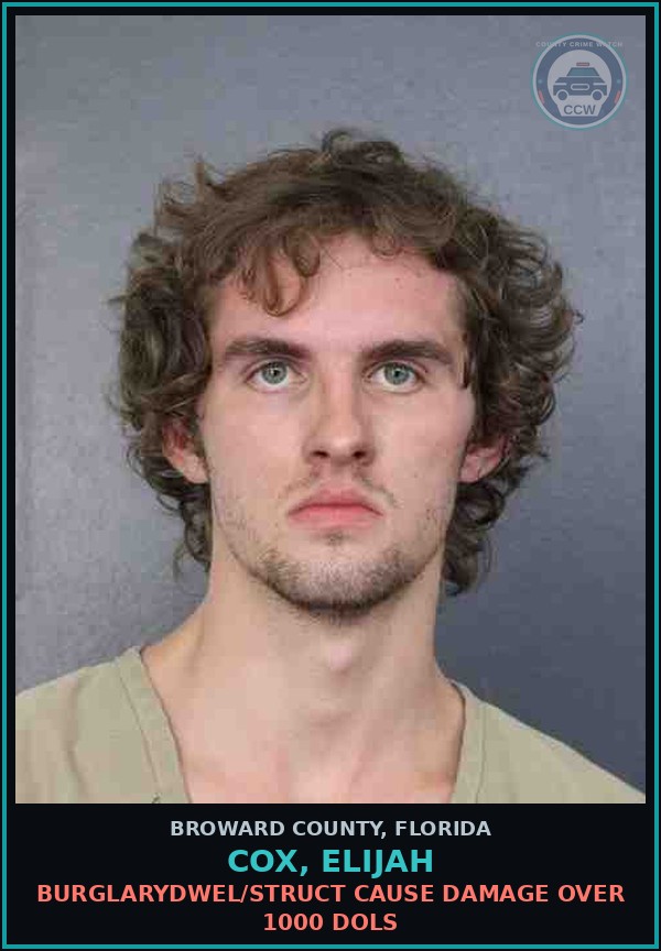Booking mugshot of COX, ELIJAH in Broward County