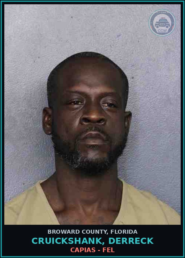 Booking mugshot of CRUICKSHANK, DERRECK in Broward County