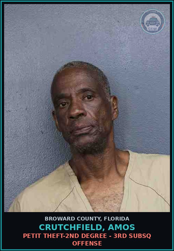 Booking mugshot of CRUTCHFIELD, AMOS in Broward County