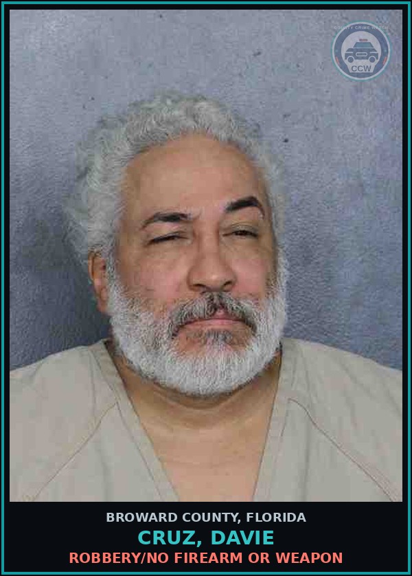 Booking mugshot of CRUZ, DAVIE in Broward County