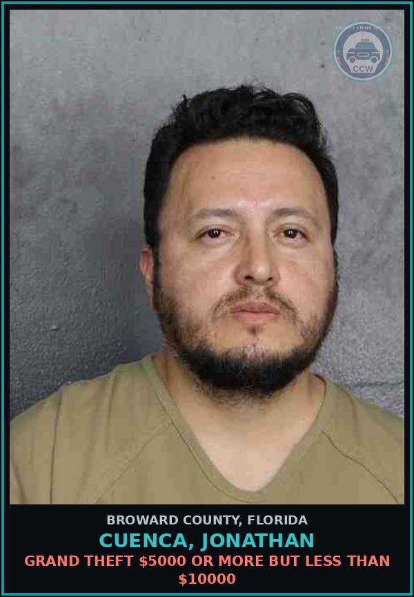 Booking mugshot of CUENCA, JONATHAN in Broward County