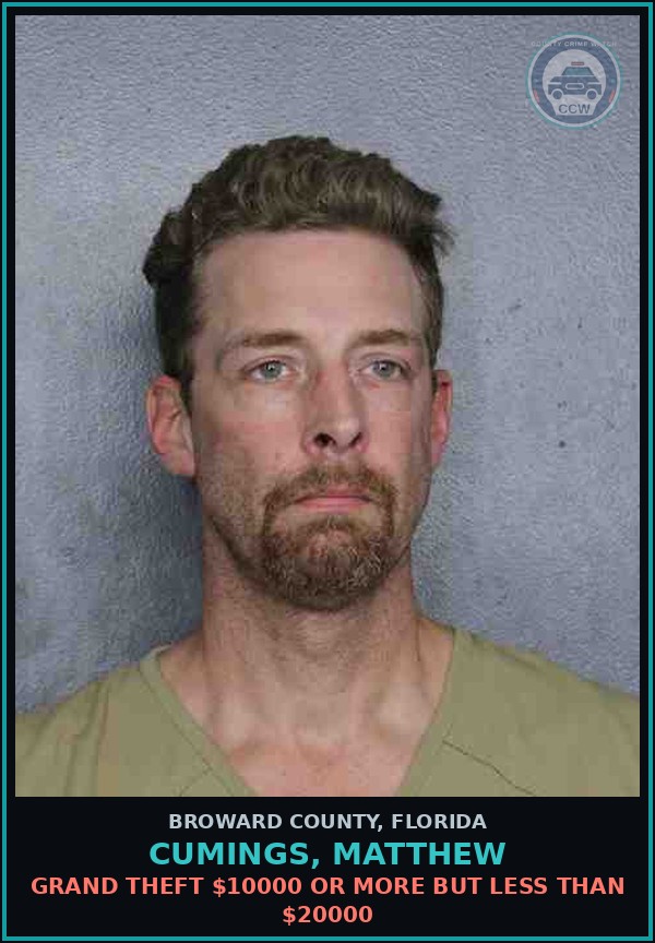 Booking mugshot of CUMINGS, MATTHEW in Broward County