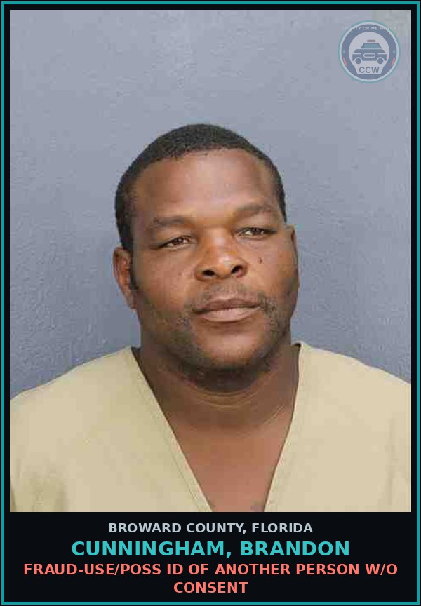 Booking mugshot of CUNNINGHAM, BRANDON in Broward County