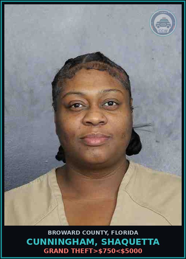 Booking mugshot of CUNNINGHAM, SHAQUETTA in Broward County