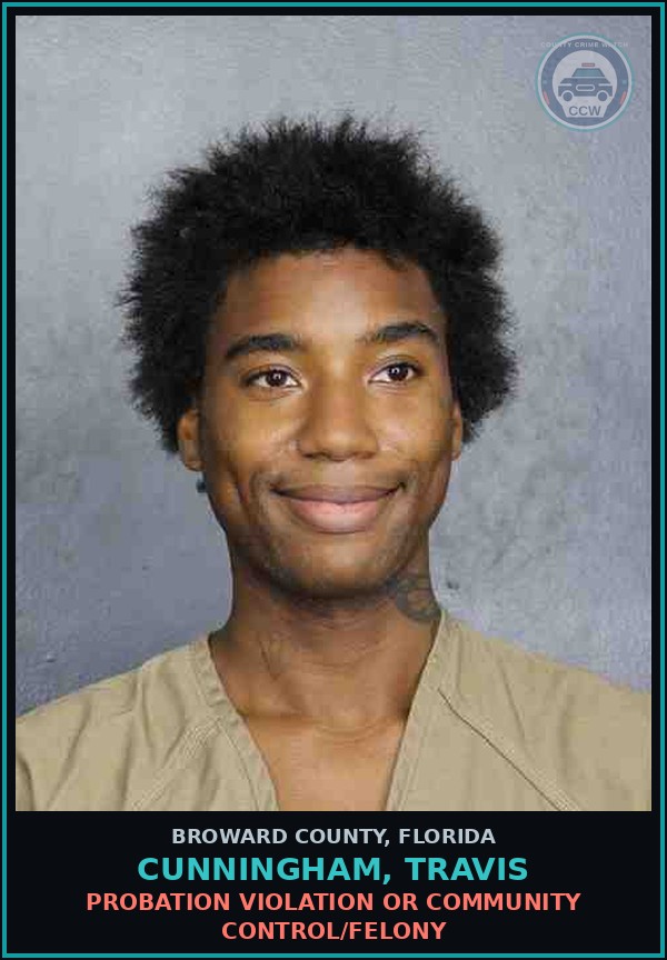 Booking mugshot of CUNNINGHAM, TRAVIS in Broward County