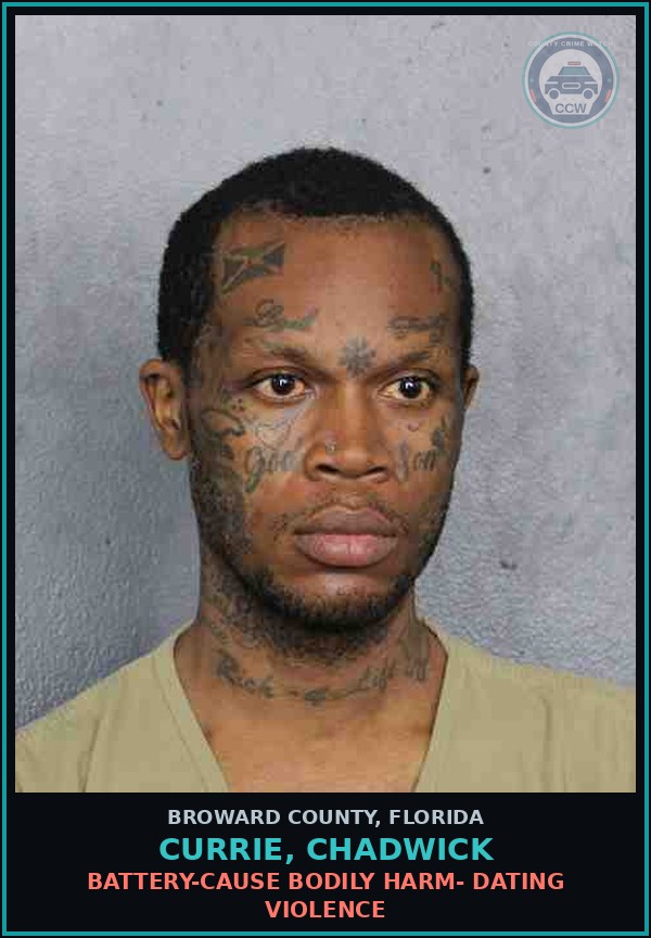 Booking mugshot of CURRIE, CHADWICK in Broward County