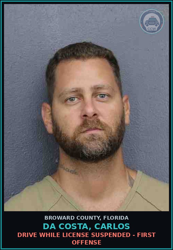 Booking mugshot of DA COSTA, CARLOS in Broward County