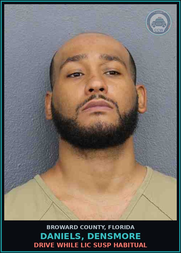 Booking mugshot of DANIELS, DENSMORE in Broward County