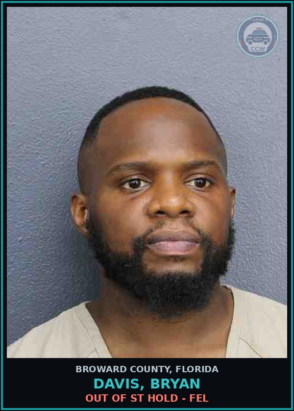 Booking mugshot of DAVIS, BRYAN in Broward County