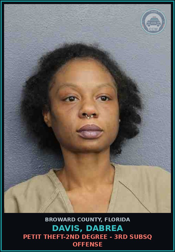 Booking mugshot of DAVIS, DABREA in Broward County