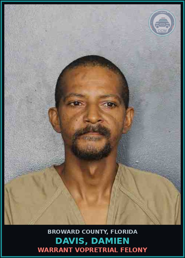 Booking mugshot of DAVIS, DAMIEN in Broward County
