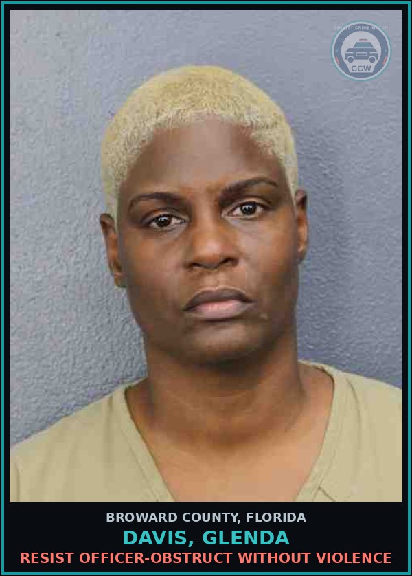 Booking mugshot of DAVIS, GLENDA in Broward County