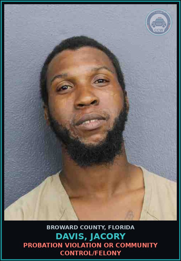 Booking mugshot of DAVIS, JACORY in Broward County