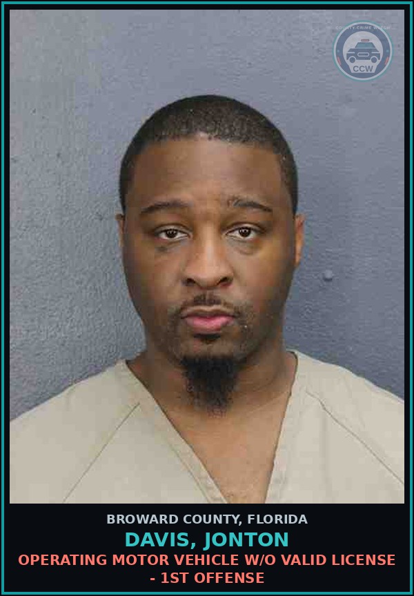 Booking mugshot of DAVIS, JONTON in Broward County