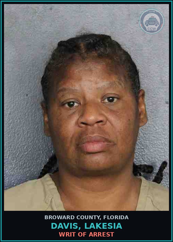 Booking mugshot of DAVIS, LAKESIA in Broward County