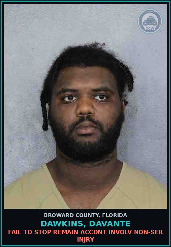 Booking mugshot of DAWKINS, DAVANTE in Broward County
