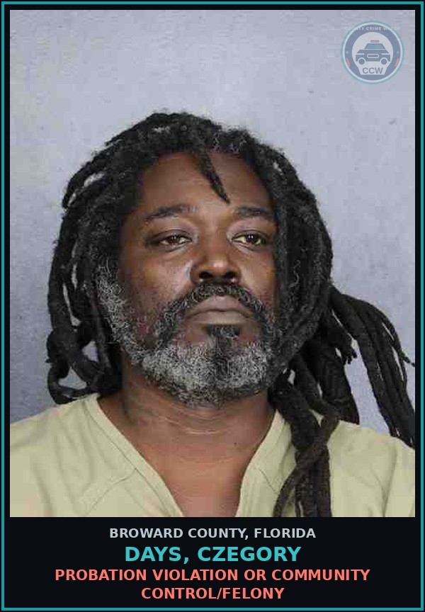 Booking mugshot of DAYS, CZEGORY in Broward County