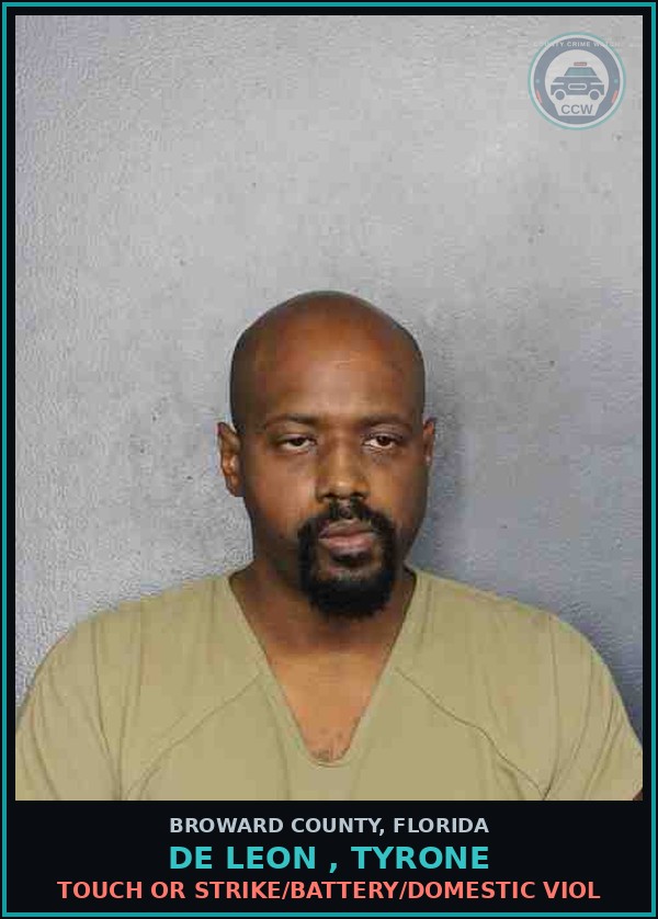 Booking mugshot of DE LEON , TYRONE in Broward County