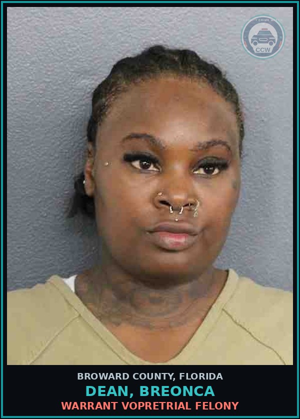 Booking mugshot of DEAN, BREONCA in Broward County
