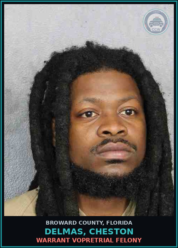 Booking mugshot of DELMAS, CHESTON in Broward County