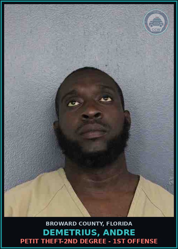 Booking mugshot of DEMETRIUS, ANDRE in Broward County