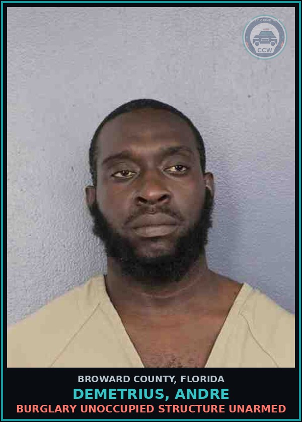 Booking mugshot of DEMETRIUS, ANDRE in Broward County