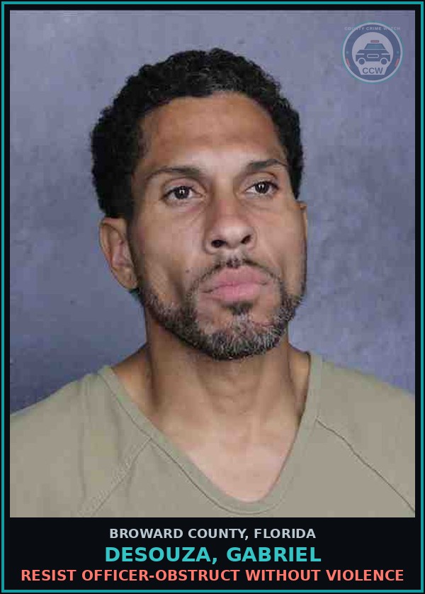 Booking mugshot of DESOUZA, GABRIEL in Broward County