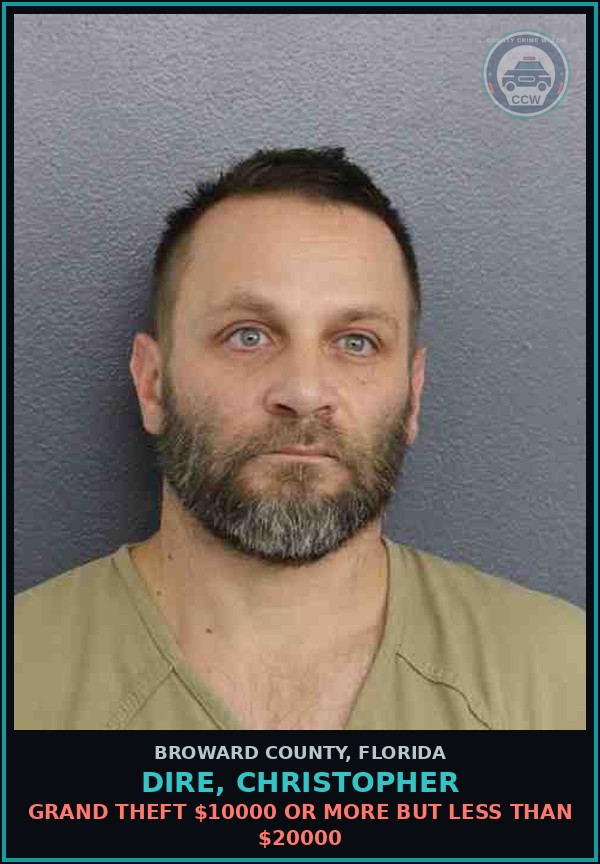 Booking mugshot of DIRE, CHRISTOPHER in Broward County