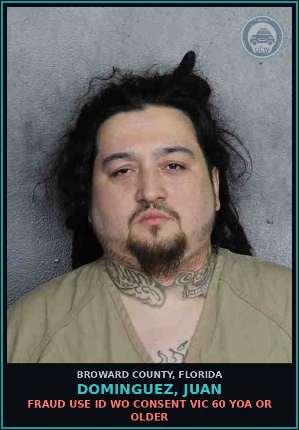 Booking mugshot of DOMINGUEZ, JUAN in Broward County