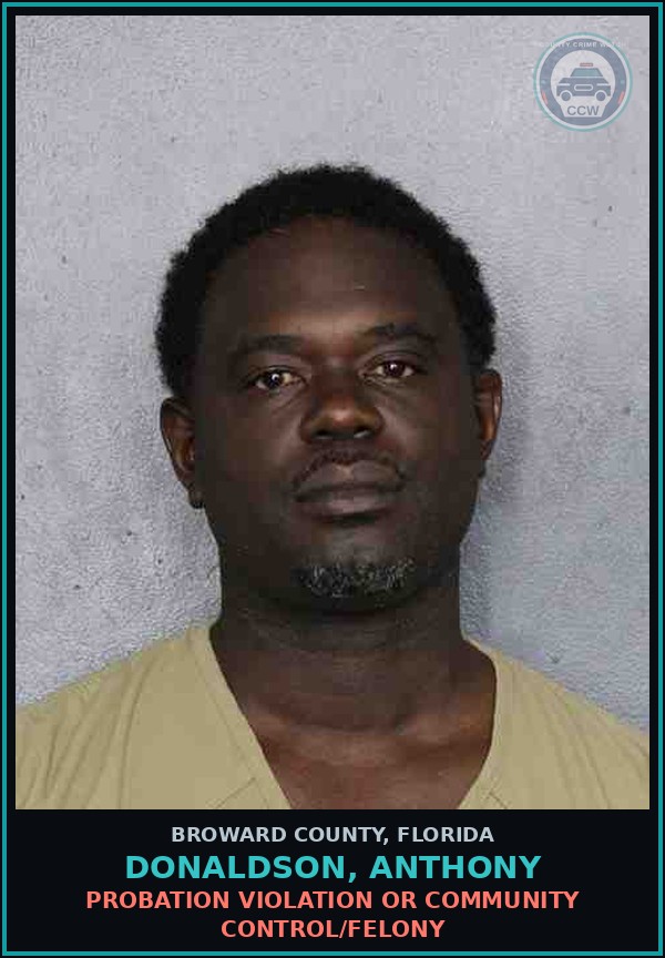 Booking mugshot of DONALDSON, ANTHONY in Broward County