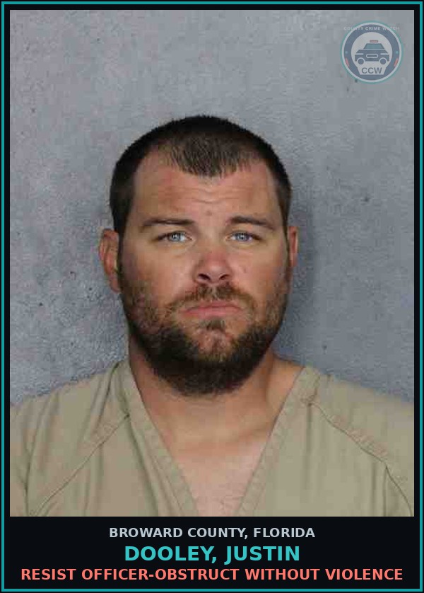 Booking mugshot of DOOLEY, JUSTIN in Broward County